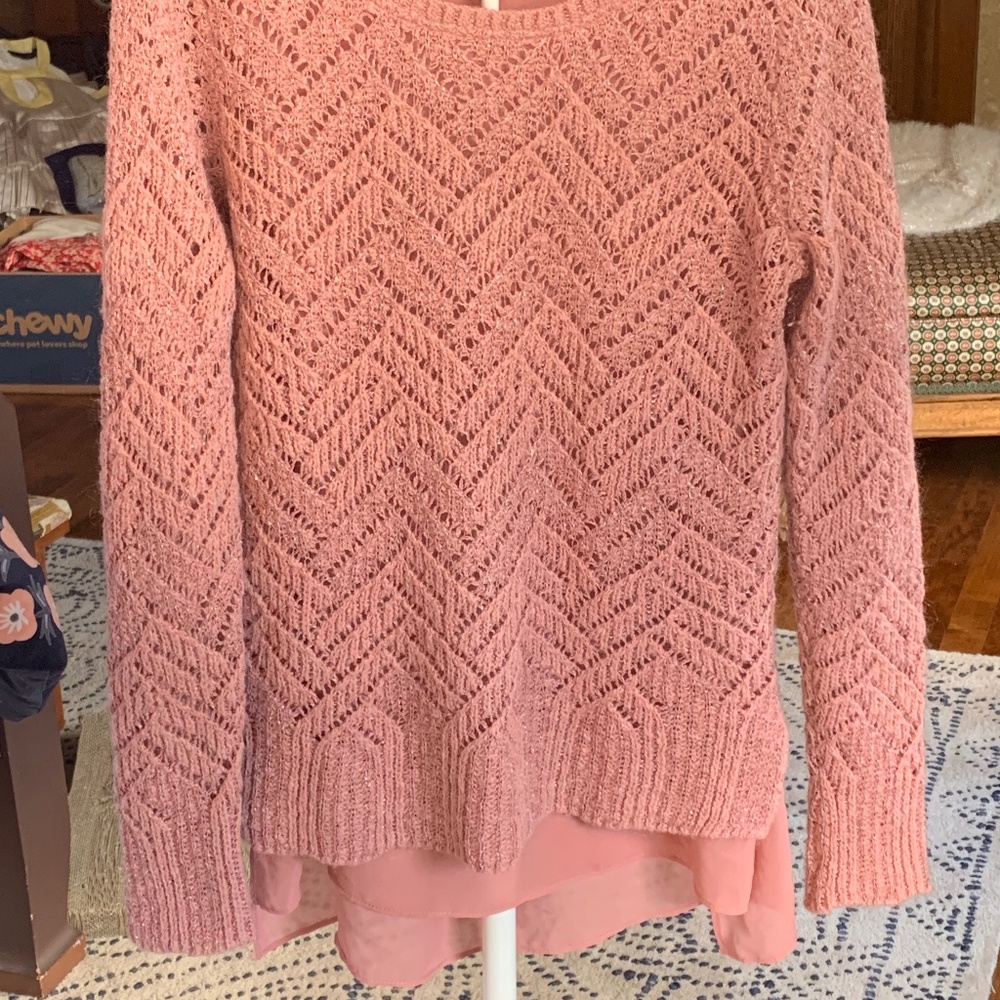 Lucky brand metallic weave‎ sweater with perk out blouse. Wor  3x